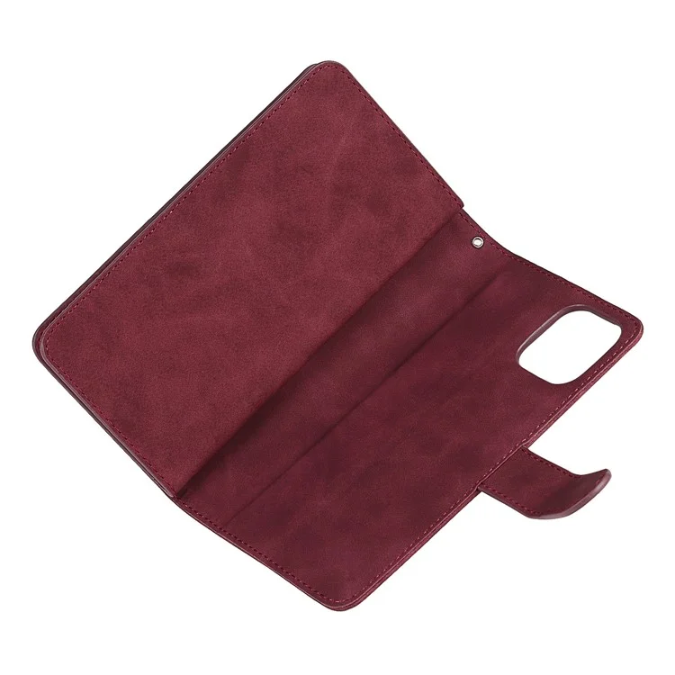 Detachable Design PU Leather Wallet Stand Phone Case Shell with Wrist Strap for iPhone 12 Pro / iPhone 12 6.1 inch - Wine Red