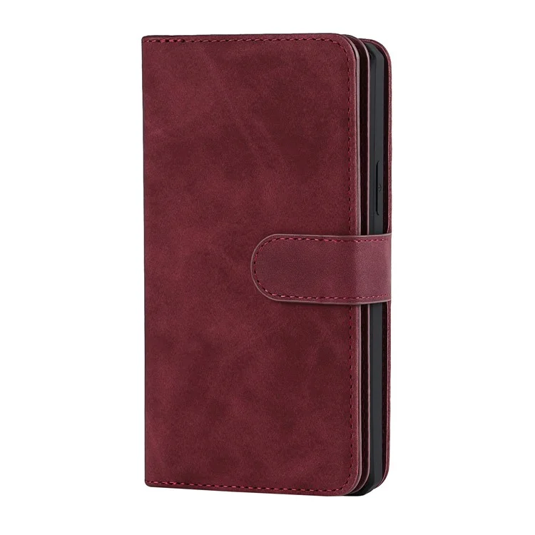 Detachable Design PU Leather Wallet Stand Phone Case Shell with Wrist Strap for iPhone 12 Pro / iPhone 12 6.1 inch - Wine Red