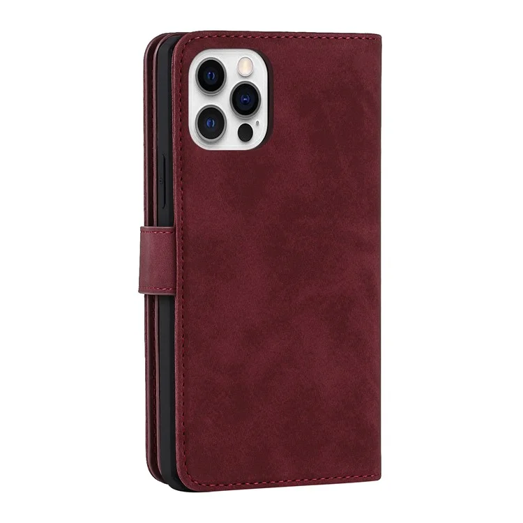 Detachable Design PU Leather Wallet Stand Phone Case Shell with Wrist Strap for iPhone 12 Pro / iPhone 12 6.1 inch - Wine Red