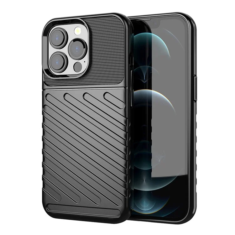 Thunder-Serie Twill-Textur-Soft-TPU-Anti-Drop-Handyhülle für iPhone 13 Pro 6.1 Zoll - Schwarz