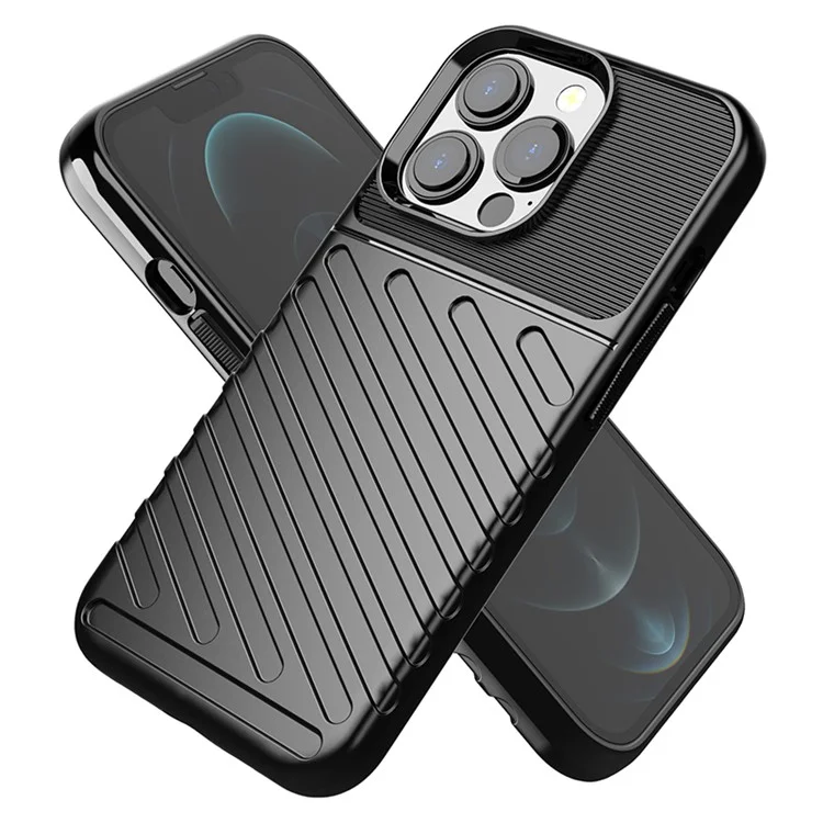Thunder-Serie Twill-Textur-Soft-TPU-Anti-Drop-Handyhülle für iPhone 13 Pro 6.1 Zoll - Schwarz