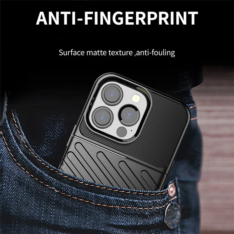 Thunder-Serie Twill-Textur-Soft-TPU-Anti-Drop-Handyhülle für iPhone 13 Pro 6.1 Zoll - Schwarz