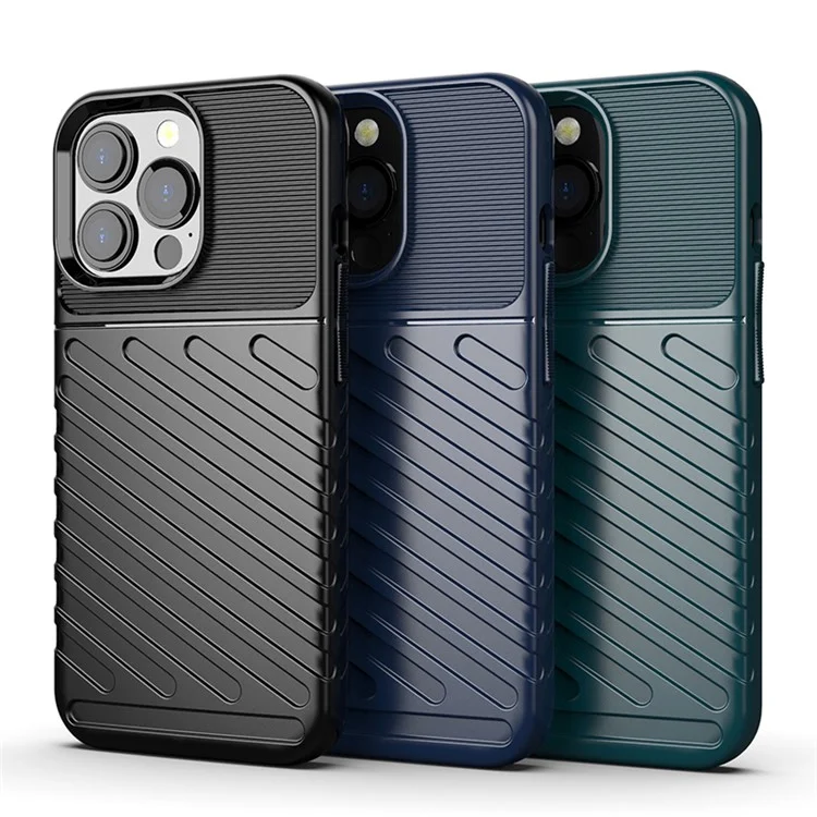 Thunder-Serie Twill-Textur-Soft-TPU-Anti-Drop-Handyhülle für iPhone 13 Pro 6.1 Zoll - Schwarz