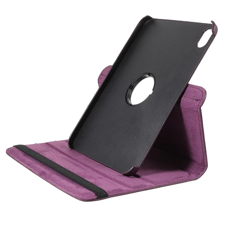 360 Degree Swiveling Stand Litchi Texture Leather Shock-Resistant Protective Tablet Case Cover for iPad mini 6 (2021) - Purple