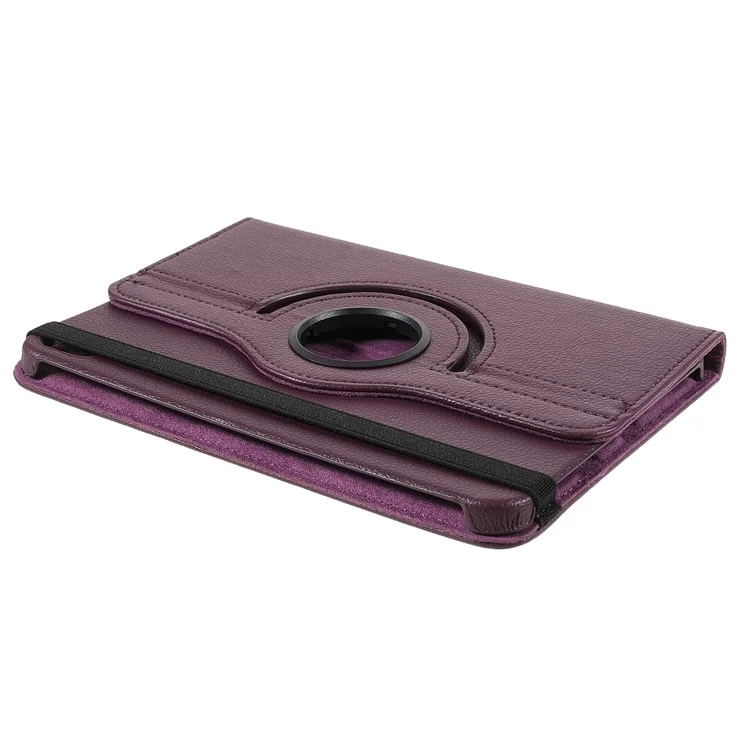360 Degree Swiveling Stand Litchi Texture Leather Tablet Case Cover for iPad mini (2024) / mini (2021) - Purple