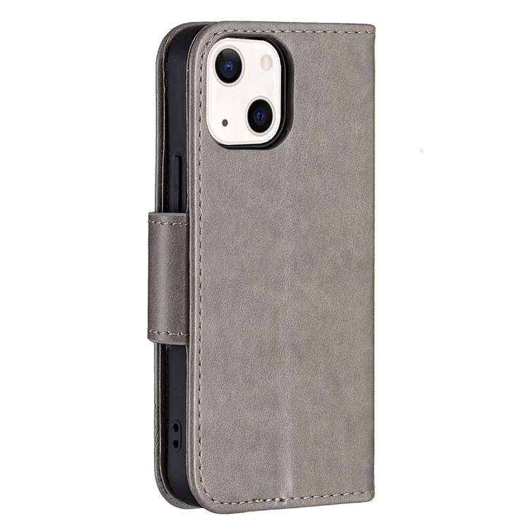 Impressum Butterfly PU Leder Flip Wallet Hülle Mit Ständer Und Handgelenksgurt Für Iphone 13 6,1 Zoll - Grau