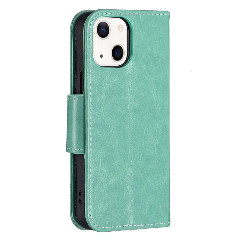 Imprint Butterfly PU Leather Flip Wallet Case Cover with Stand and Wrist Strap for iPhone 13 6.1 inch - Green