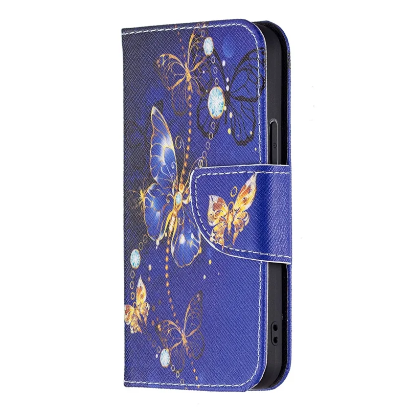 Wallet Stand Design Pattern Printing PU Leather Flip Cover Protective Case for iPhone 13 6.1 inch - Purple Butterflies