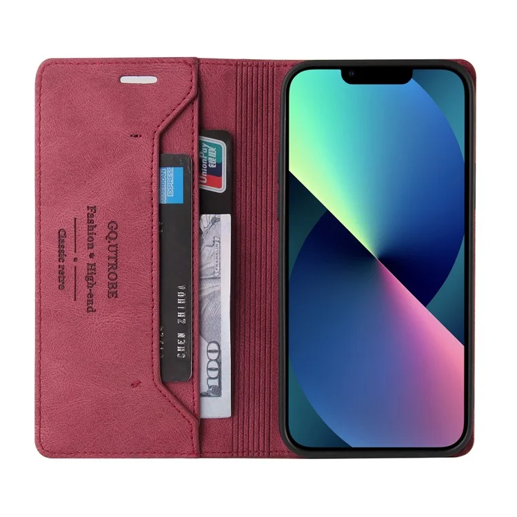 Gq. Utrobe 008 Serie Drop-resistant RFID Blockierende Leder Telefon Auto-absorbiertes Muschelkoffer Für Iphone 13 6,1 Zoll - Weinrot