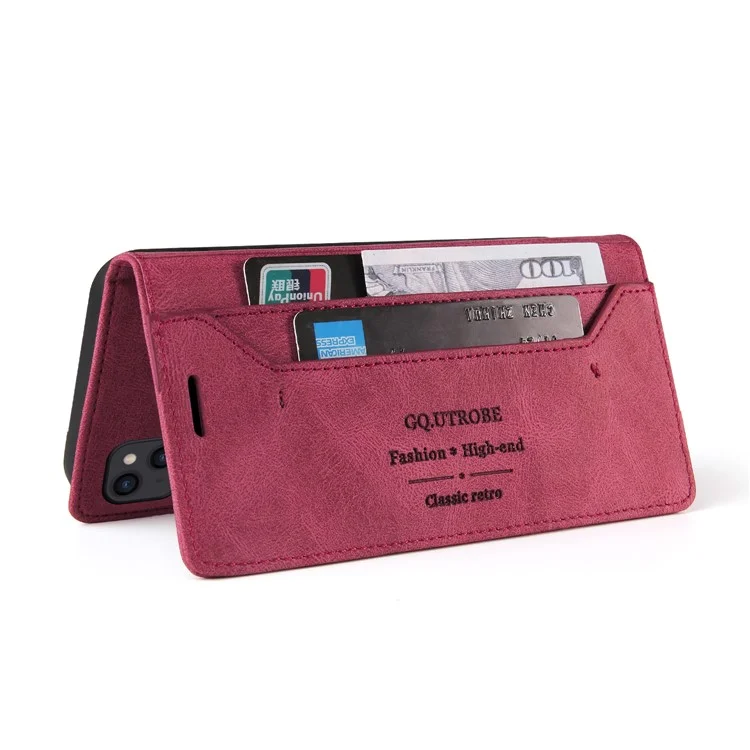 Gq. Utrobe 008 Serie Drop-resistant RFID Blockierende Leder Telefon Auto-absorbiertes Muschelkoffer Für Iphone 13 6,1 Zoll - Weinrot