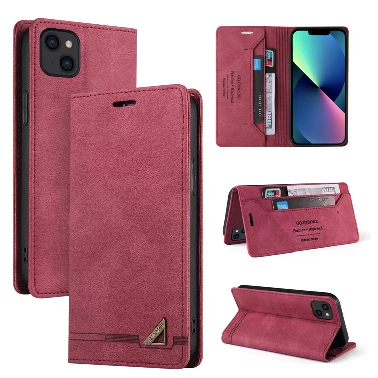 Gq. Utrobe 008 Serie Drop-resistant RFID Blockierende Leder Telefon Auto-absorbiertes Muschelkoffer Für Iphone 13 6,1 Zoll - Weinrot