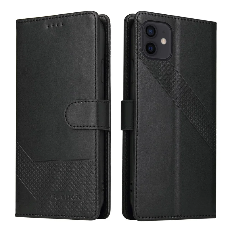 GQ.UTROBE Seria 009, etui-portfel z pełną ochroną z kory krowiej na telefon iPhone 12 Pro / iPhone 12 6,1 cala – Czarny