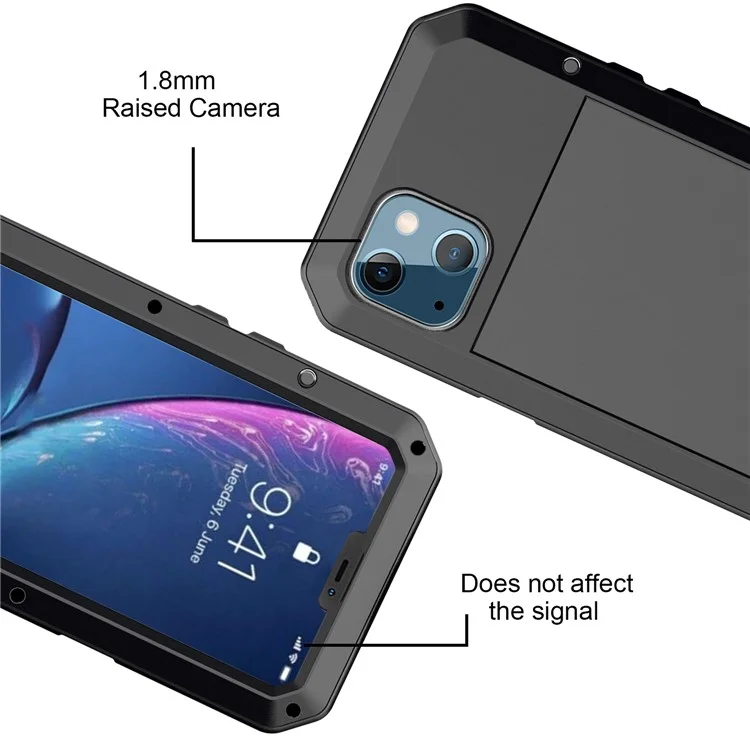Tank Series 360 Degree Full-body Protection Heavy Duty Sturdy Hybrid Case with Built-in Tempered Glass Film Designed for iPhone 13 6.1 inch - Black
