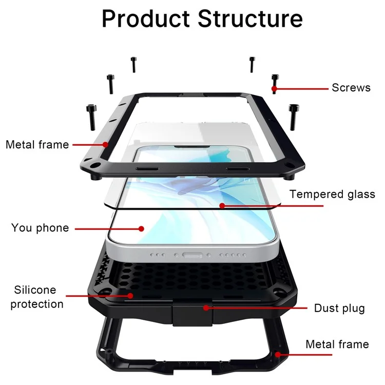 Tank Series 360 Degree Full-body Protection Heavy Duty Sturdy Hybrid Case with Built-in Tempered Glass Film Designed for iPhone 13 6.1 inch - Black
