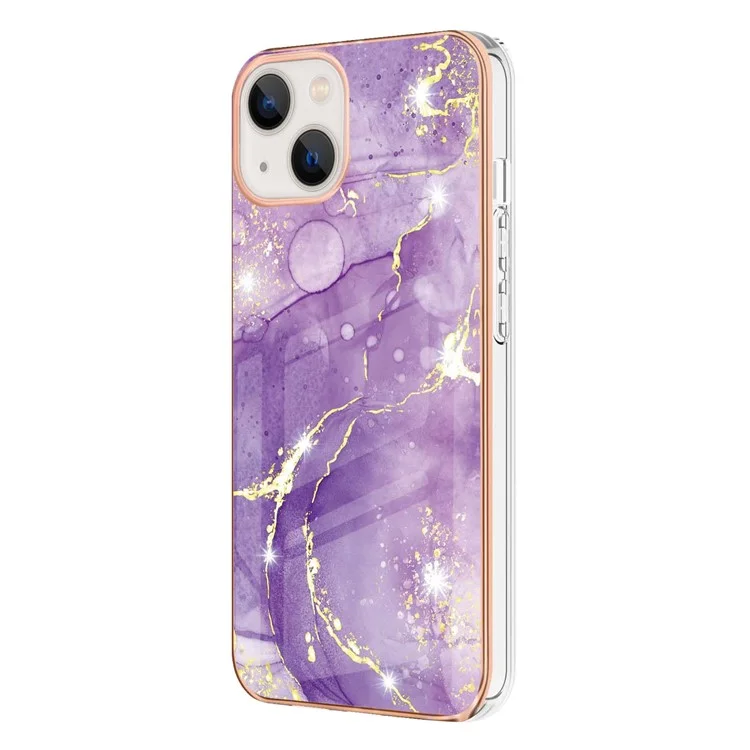 IMD IML Marble Pattern Electroplating Soft TPU Phone Case Cover for iPhone 13 6.1 inch - Purple