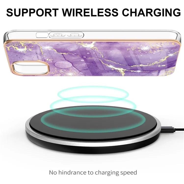 IMD IML Marble Pattern Electroplating Soft TPU Phone Case Cover for iPhone 13 6.1 inch - Purple