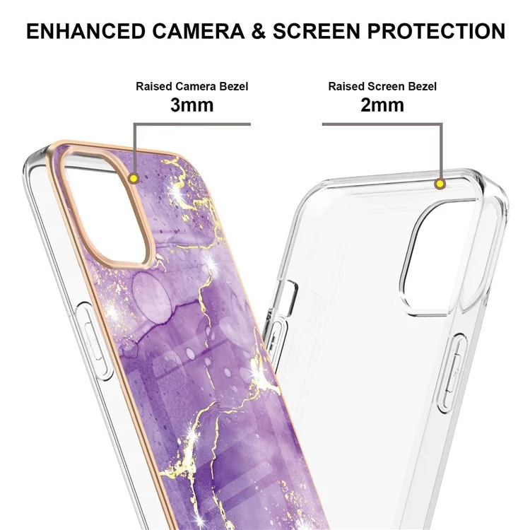 IMD IML Marble Pattern Electroplating Soft TPU Phone Case Cover for iPhone 13 6.1 inch - Purple
