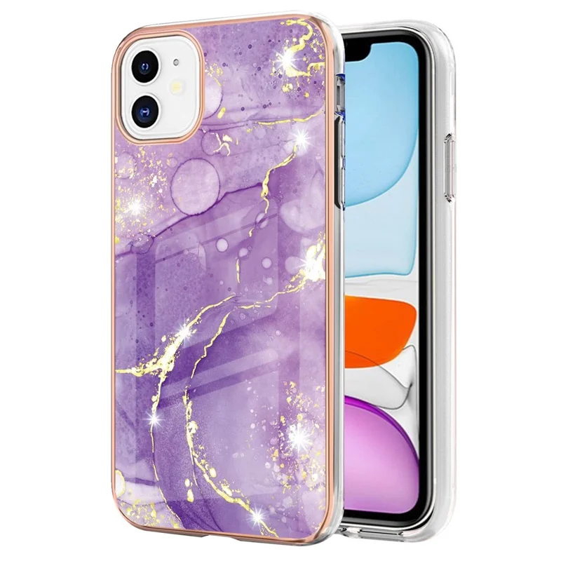 TPU Case with IMD Marble Pattern Electroplated Back Cover for iPhone 11 6.1 inch - Purple 002