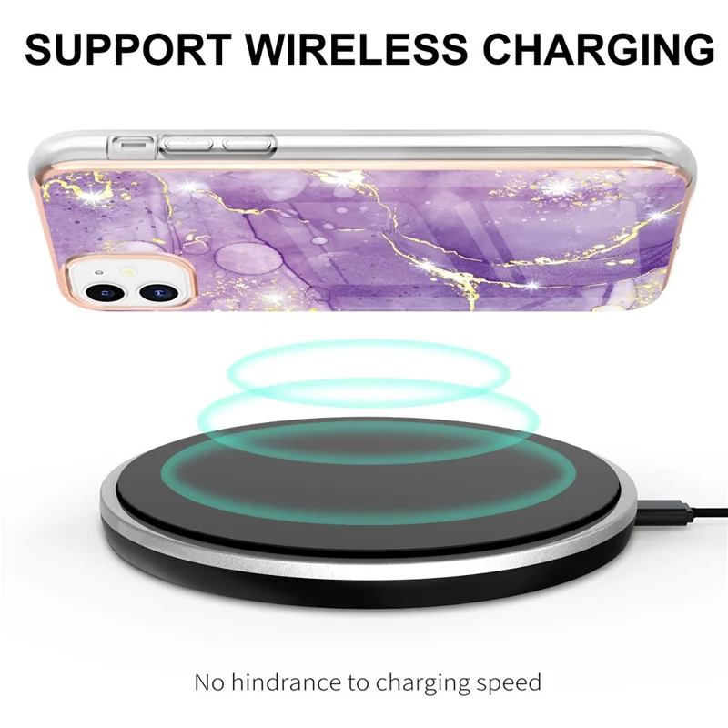TPU Case with IMD Marble Pattern Electroplated Back Cover for iPhone 11 6.1 inch - Purple 002
