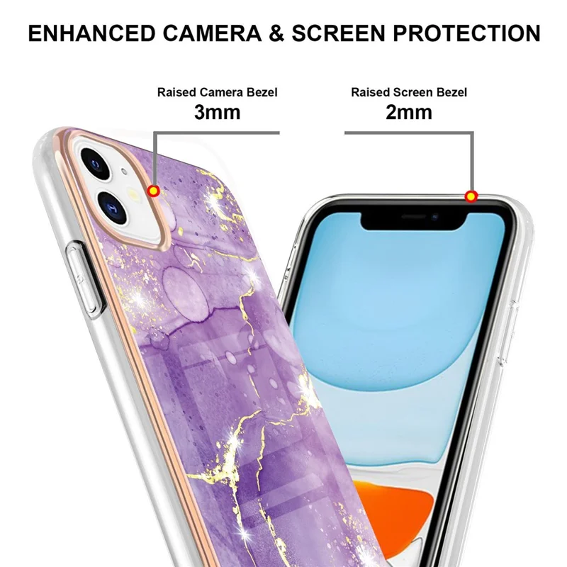 TPU Case with IMD Marble Pattern Electroplated Back Cover for iPhone 11 6.1 inch - Purple 002
