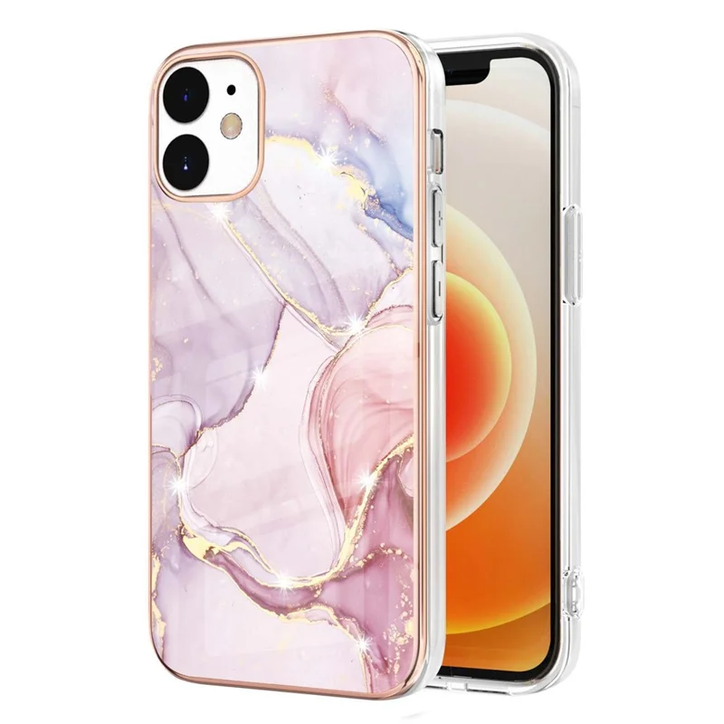 IMD Electroplating Marble Pattern Phone Case for iPhone 12 6.1 inch - Rose Gold 005