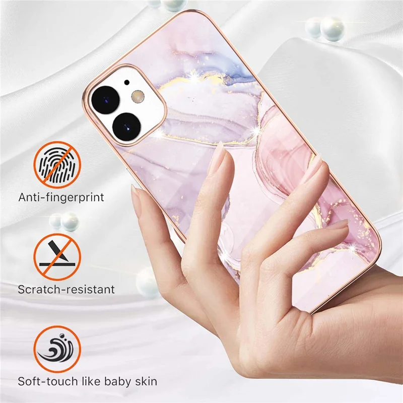 IMD Electroplating Marble Pattern Phone Case for iPhone 12 6.1 inch - Rose Gold 005