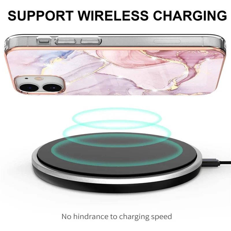 IMD Electroplating Marble Pattern Phone Case for iPhone 12 6.1 inch - Rose Gold 005