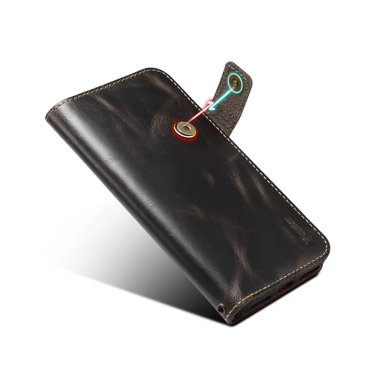 DENIOR Cowhide Leather Stand Wallet Protective Phone Cover Case mit magnetischem Verschluss für iPhone 13 Pro Max 6,7 Zoll - Schwarz