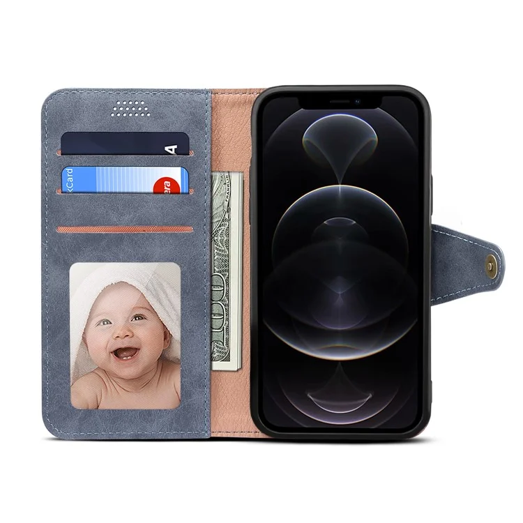 PU Leather Wallet Stand Phone Cover Case for iPhone 13 6.1 inch - Grey