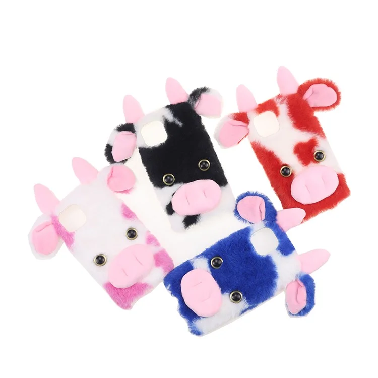 Cute 3D Cartoon Dairy Cattle Fluffy Hairy Cover Soft Furry TPU Protective Shell with Bling Rhinestone for iPhone 13 mini 5.4 inch - Black