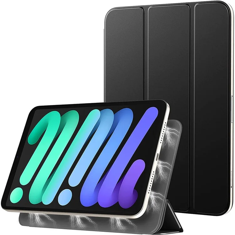 Étui de Tablette en Cuir Polyuréthane Pliable Magnétique à Triple Volet avec Fonction de Réveil / Veille Automatique pour iPad mini (2024) / mini (2021) - Noir