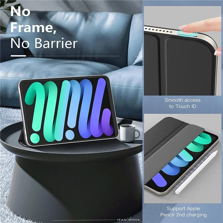 Étui de Tablette en Cuir Polyuréthane Pliable Magnétique à Triple Volet avec Fonction de Réveil / Veille Automatique pour iPad mini (2024) / mini (2021) - Noir