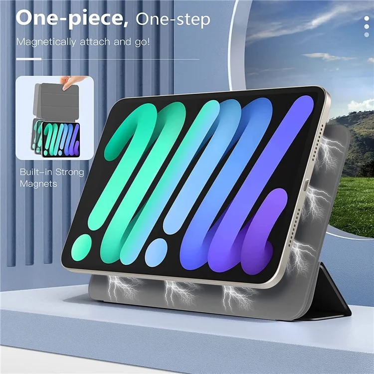 Étui de Tablette en Cuir Polyuréthane Pliable Magnétique à Triple Volet avec Fonction de Réveil / Veille Automatique pour iPad mini (2024) / mini (2021) - Noir
