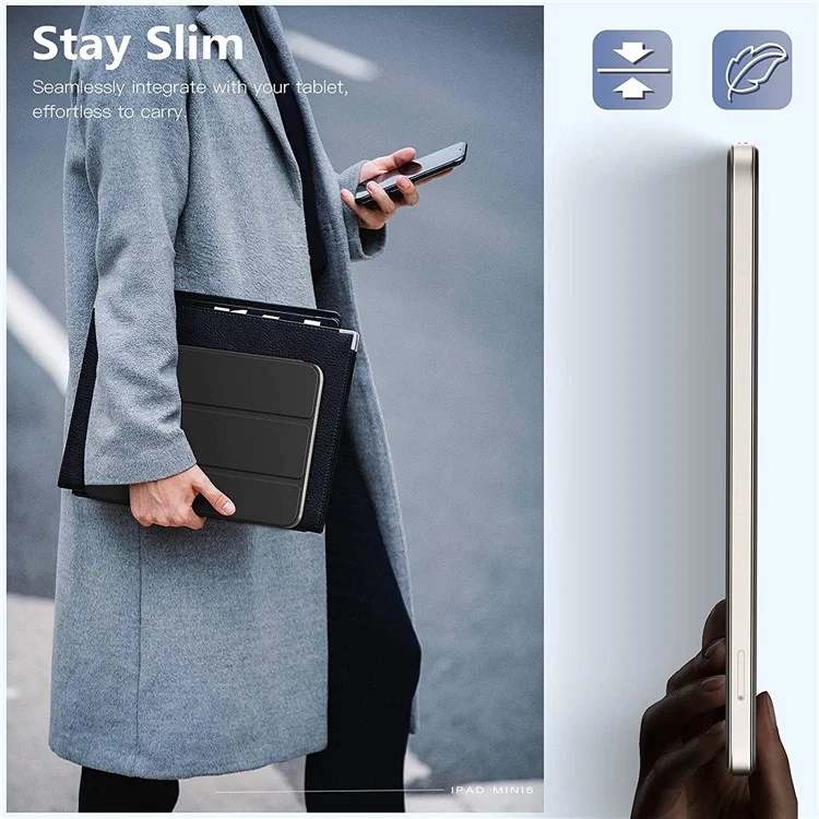 Étui de Tablette en Cuir Polyuréthane Pliable Magnétique à Triple Volet avec Fonction de Réveil / Veille Automatique pour iPad mini (2024) / mini (2021) - Noir