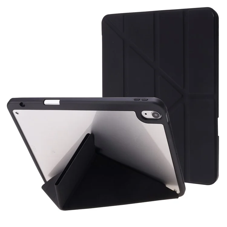 Auto Wake/Sleep Origami Stand Acryl + PU Leder Tablet Deckschale Für Ipad Air (2020)/luft (2022) - Schwarz