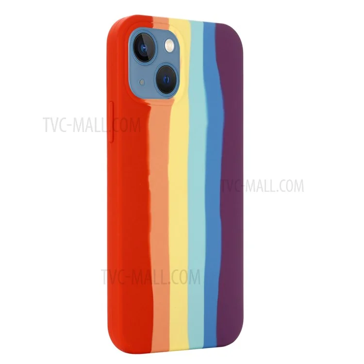 Creative Cute Rainbow Stripe Line Soft Liquid Silicone Case for Phone 13 mini 5.4 inch - Red