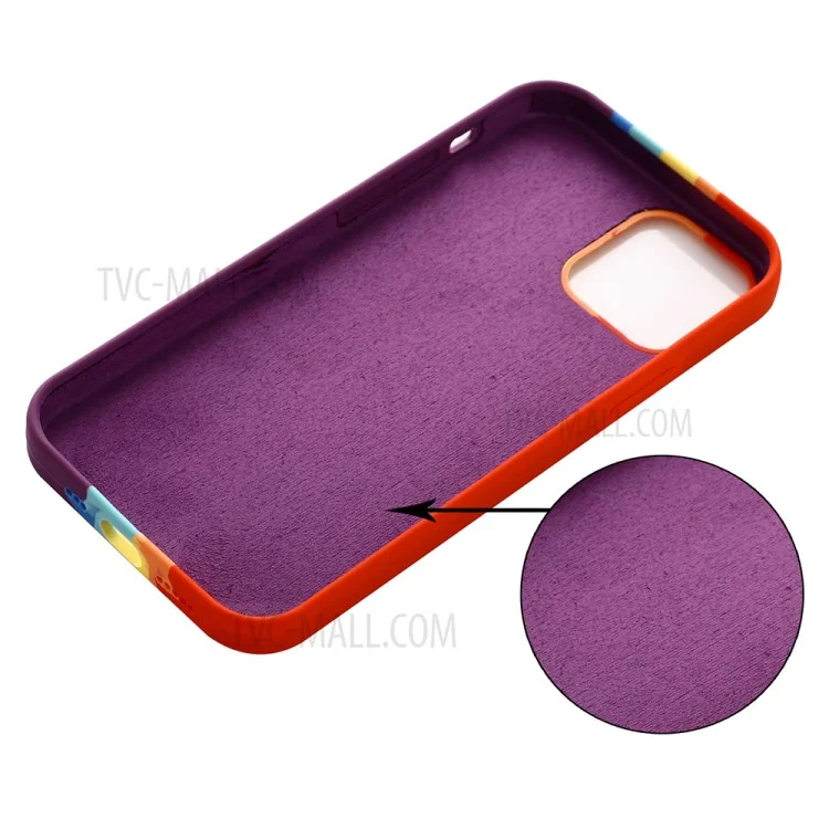 Creative Cute Rainbow Stripe Line Soft Liquid Silicone Case for Phone 13 mini 5.4 inch - Red