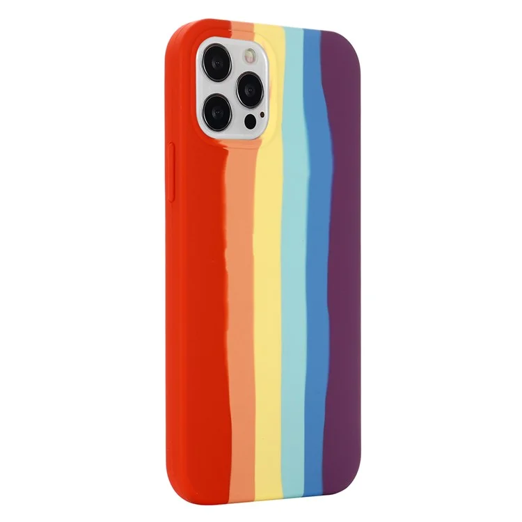 Rainbow Style Soft Liquid Silicone Shockproof Protective Cover for iPhone 13 Pro 6.1 inch - Red