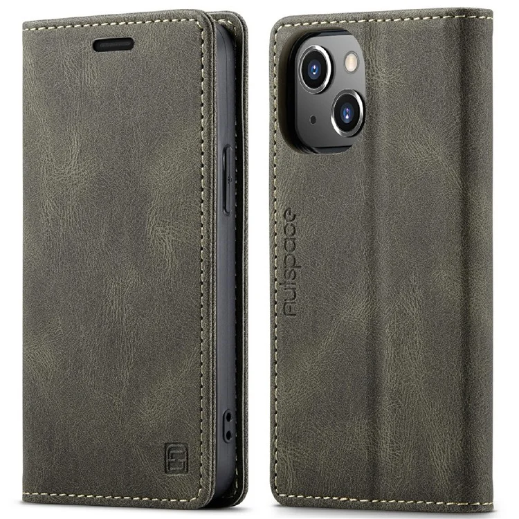 AUTSPACE A01 Series Premium Retro Matte PU Leather Wallet Flip Stand Cover with RFID Blocking Function for iPhone 13 mini 5.4 inch - Marrom
