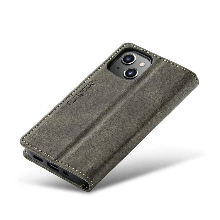 AUTSPACE A01 Series Premium Retro Matte PU Leather Wallet Flip Stand Cover with RFID Blocking Function for iPhone 13 mini 5.4 inch - Marrom