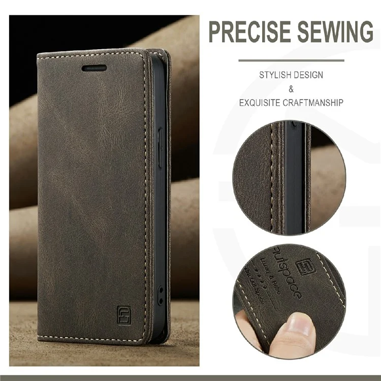 AUTSPACE A01 Series Premium Retro Matte PU Leather Wallet Flip Stand Cover with RFID Blocking Function for iPhone 13 mini 5.4 inch - Marrom