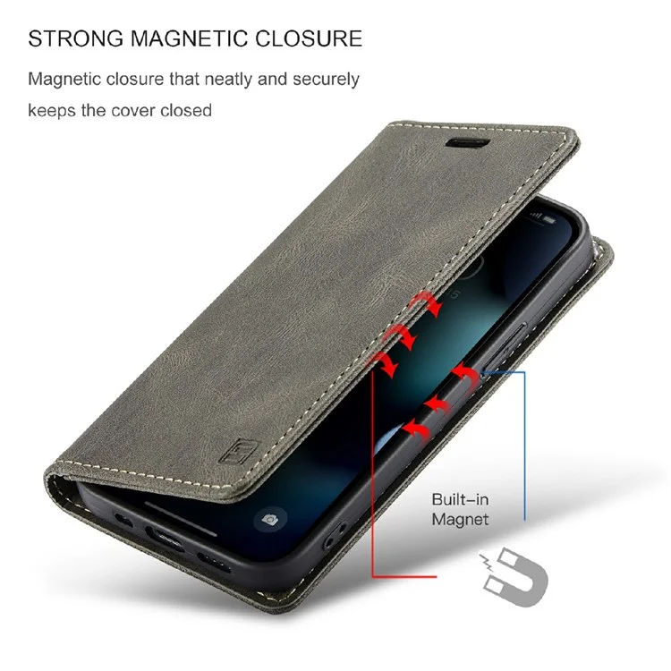 AUTSPACE A01 Series Premium Retro Matte PU Leather Wallet Flip Stand Cover with RFID Blocking Function for iPhone 13 mini 5.4 inch - Marrom