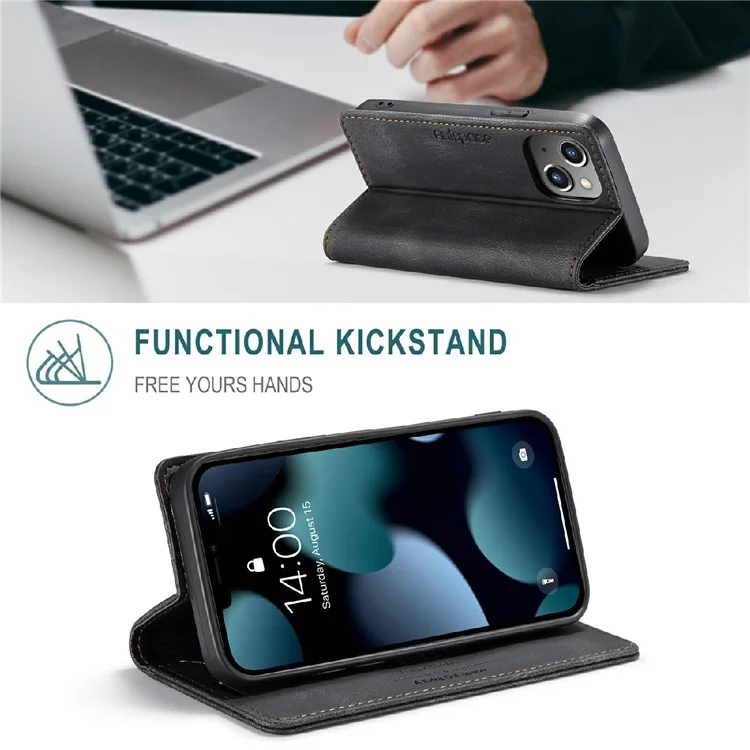AUTSPACE A01 Series Premium Retro Matte PU Leather Wallet Flip Stand Cover with RFID Blocking Function for iPhone 13 mini 5.4 inch - Black