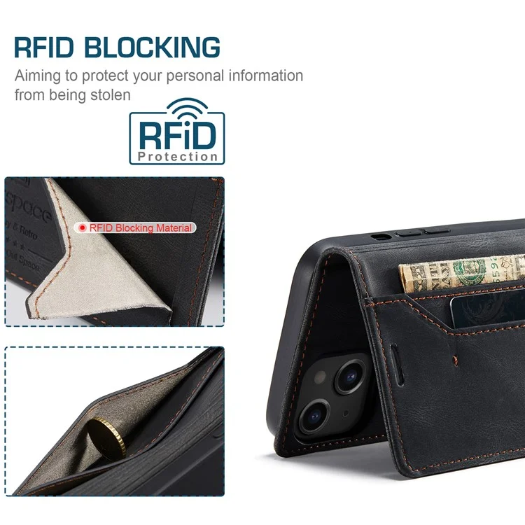 Autspace A01-serie RFID Blockierende Retro-matte Automatisch Absorbiertes Leder-brieftaschen-ständer Telefonabdeckung Für Iphone 13 6,1 Zoll - Schwarz