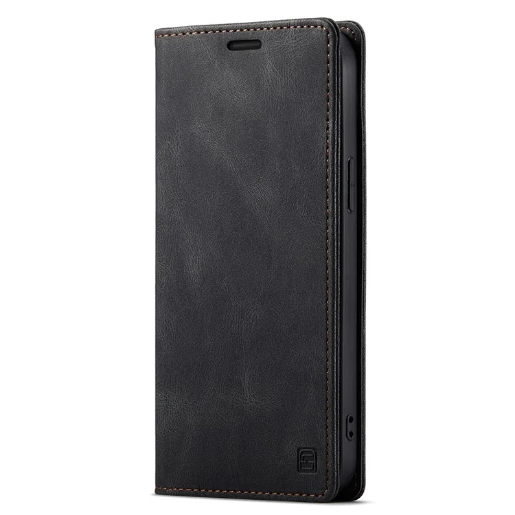 AUTSPACE A01 Série Premium Retro Matte PU Leather Wallet Flip Stand Cover com RFID Blocking Magnetic Closure para iPhone 13 Pro 6.1 polegadas - Preto