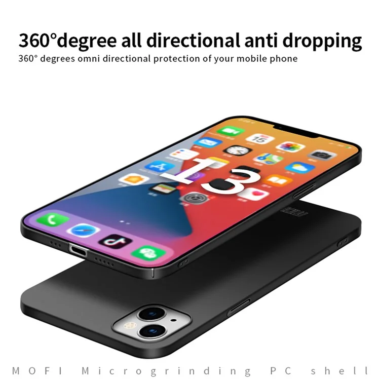 MOFI Shield Slim Frosty Acabado Superficie Rígida Plástica Caso Protector del Teléfono Celular para iPhone 13 mini 5.4 pulgadas - Negro