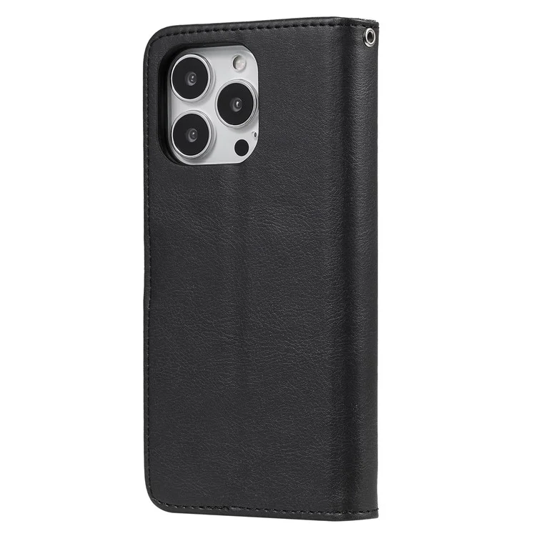 KT Leather Series-3 Custodia Wallet 2-in-1 Staccabile Antiurto Magnetica con Stand in Pelle per iPhone 13 Pro Max 6.7 pollici - Nero
