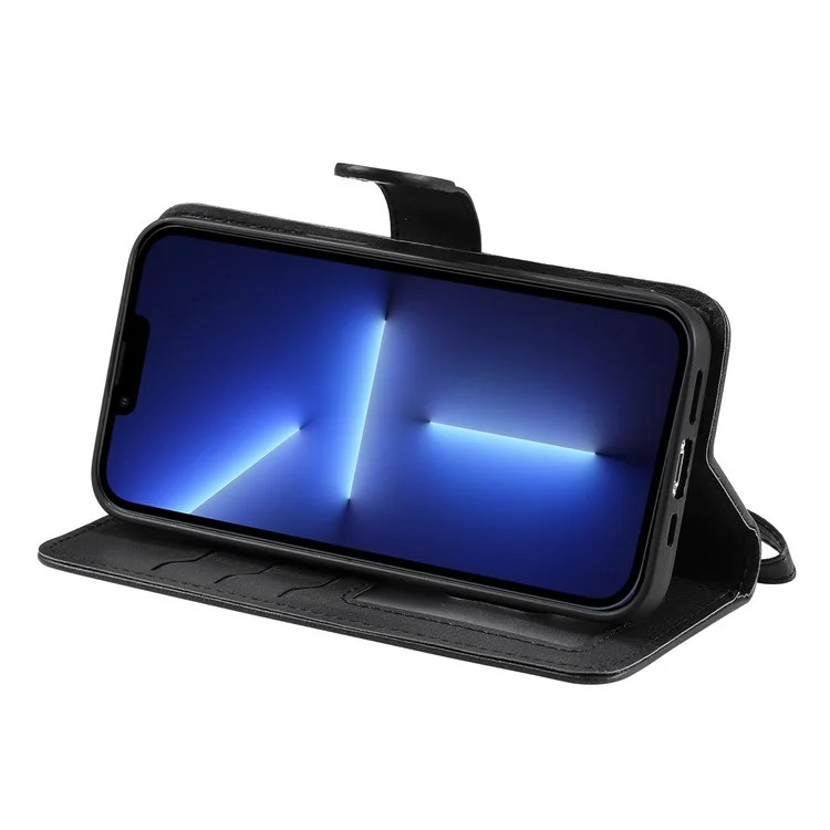 KT Leather Series-3 Custodia Wallet 2-in-1 Staccabile Antiurto Magnetica con Stand in Pelle per iPhone 13 Pro Max 6.7 pollici - Nero