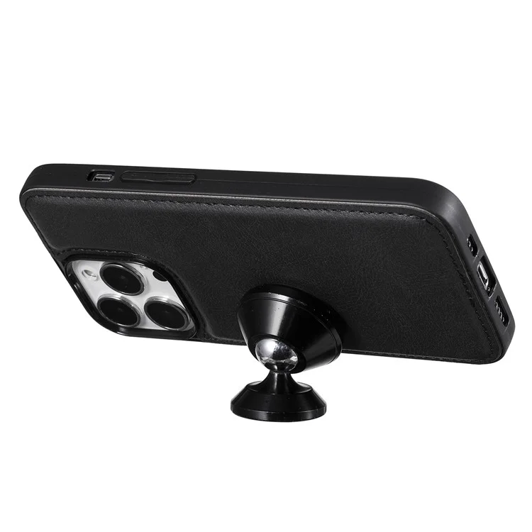 KT Leather Series-3 Custodia Wallet 2-in-1 Staccabile Antiurto Magnetica con Stand in Pelle per iPhone 13 Pro Max 6.7 pollici - Nero