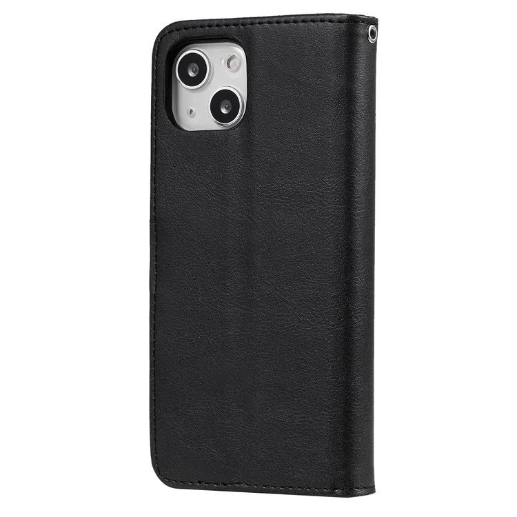 KT Leather Series-3 Custodia Staccabile 2-in-1 Design Wallet Stand Design PU Leather+TPU per iPhone 13 6.1 pollici - Nero